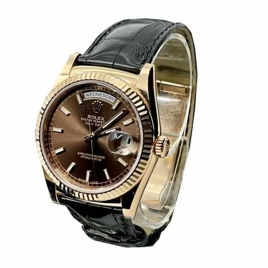 Rolex Day-Date 128238 Black Leather Super Clone