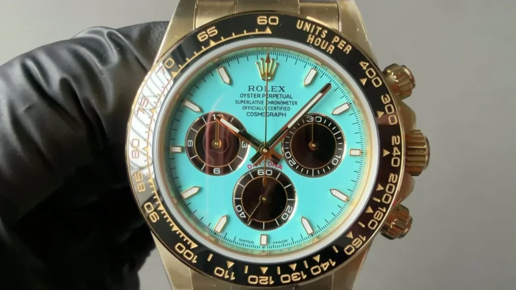 Rolex Daytona with turquoise dial, close-up