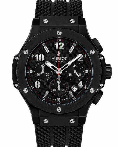 Super Clone Hublot Big Bang Black Carbon Dial Chronograph Guminė žarna