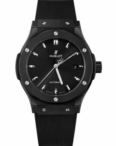 Super Clone Hublot Classic Fusion Black Magic Juodoji dialė Guminė žarna