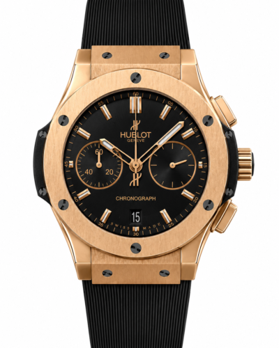 Super Clone Hublot Classic Fusion Rožių auksas Juodoji dialė Chronograph Guminė žarna