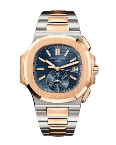 Super Clone Patek Philippe Nautilus Chronograph 5980/1AR-001 40.5mm Dial Biru Emas Mawar Demi